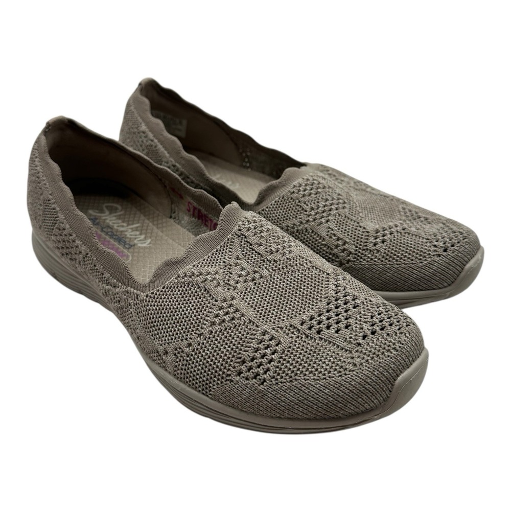 Skechers Seager Base Shoes Womens 6.5 Taupe Beige Slip On‎ Knit Stretch 158082